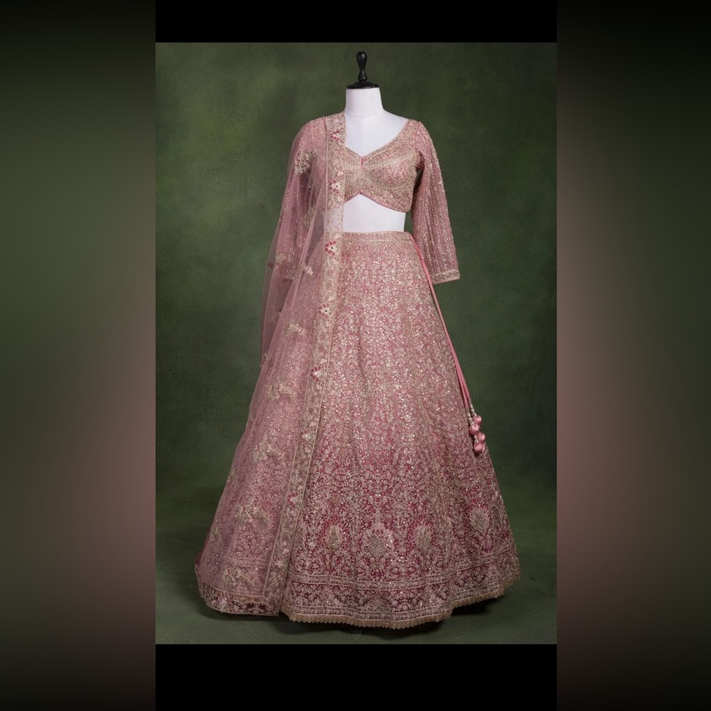 Gold and Pink Embellished Lehenga Set